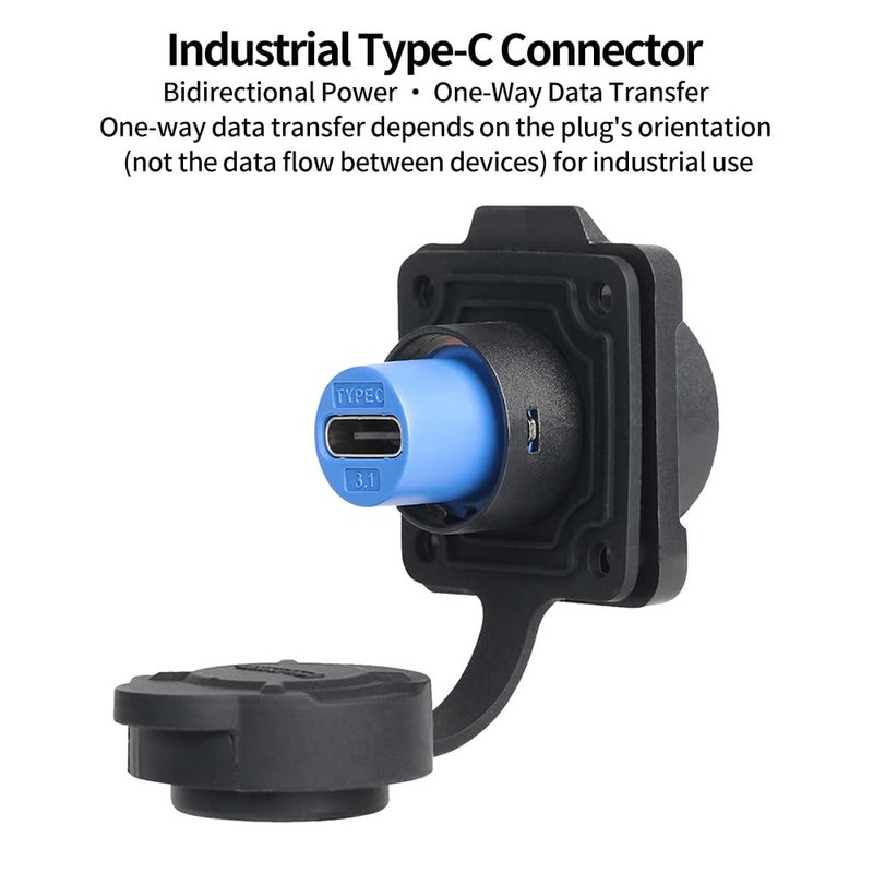 CNLINKO LP-16 Type-C Port Waterproof Connector IP67 4-Hole Plastic Panel Mount Receptacles Socket with Sealing Cover - Image 2